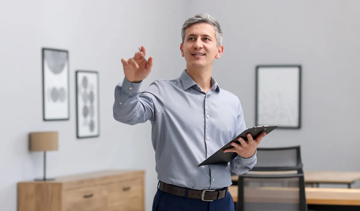 Inspector with clipboard at property